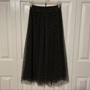 H&M Black and Tan Polka Dot Tull Midi Skirt